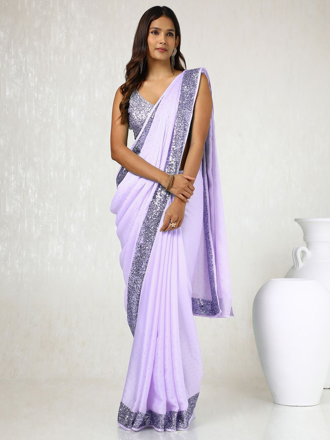 

Soch Embellished Beads and Stones Saree, Lavender