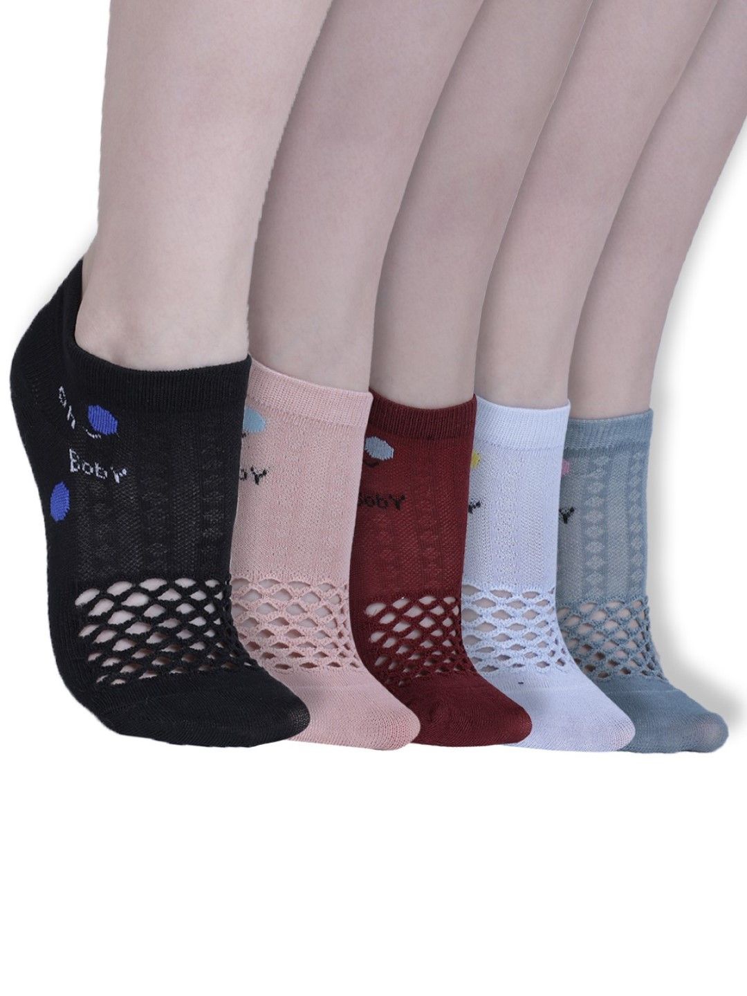 

Dollar Women Pack Of 5 Patterned Cotton Ankle-Length Socks, Black