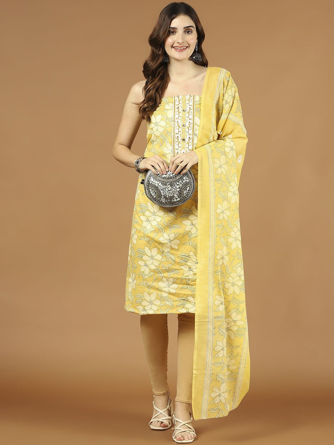 

Meena Bazaar Floral Printed Cotton Unstitched Dress Material, Yellow