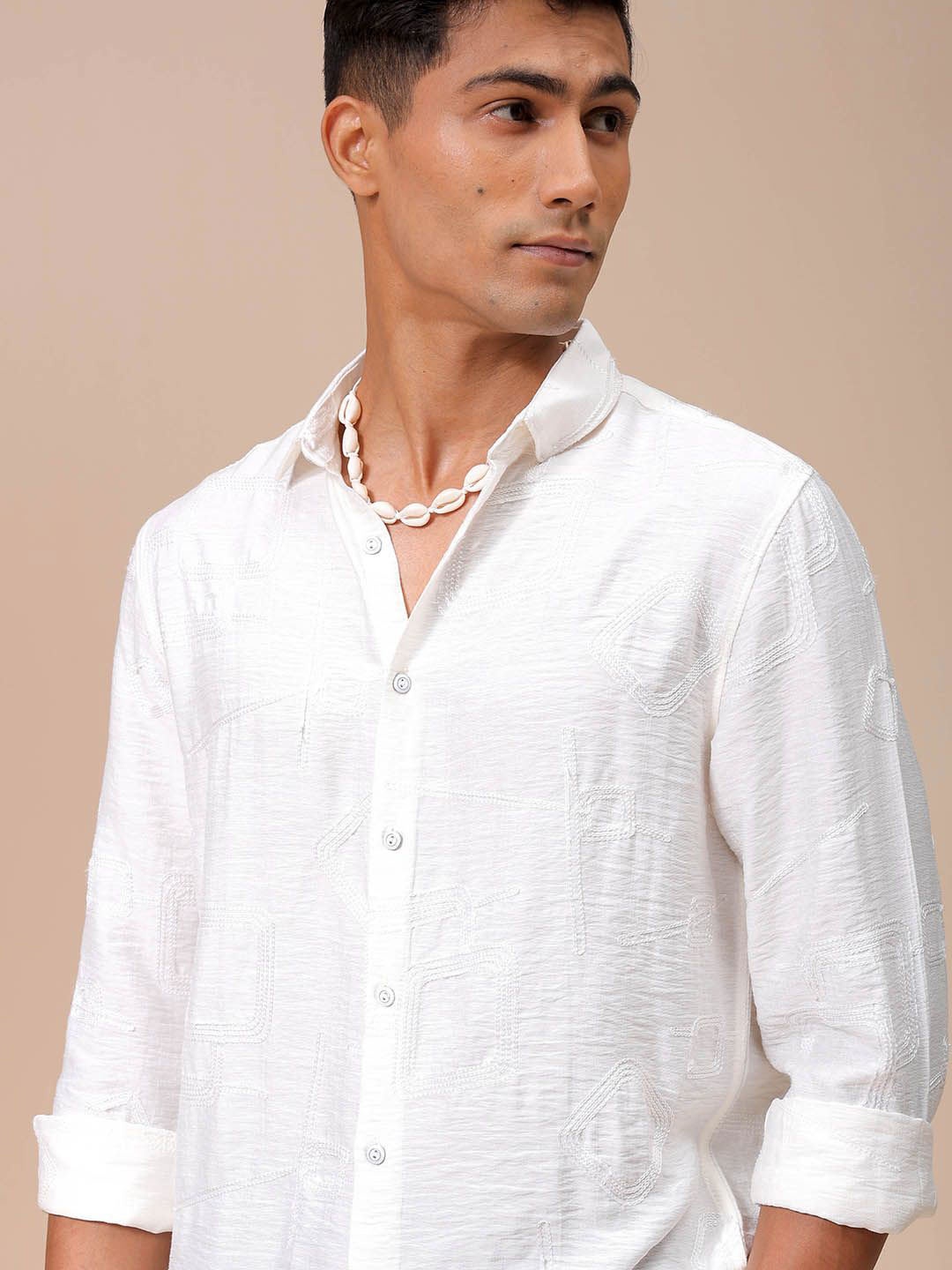 

The Indian Garage Co Men Regular Fit Embroidery Resortwear Shirt, White