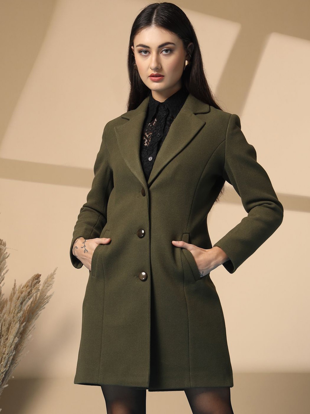 

PROTEX Single Breasted Lapel Collar Winter Wear Overcoat, Olive