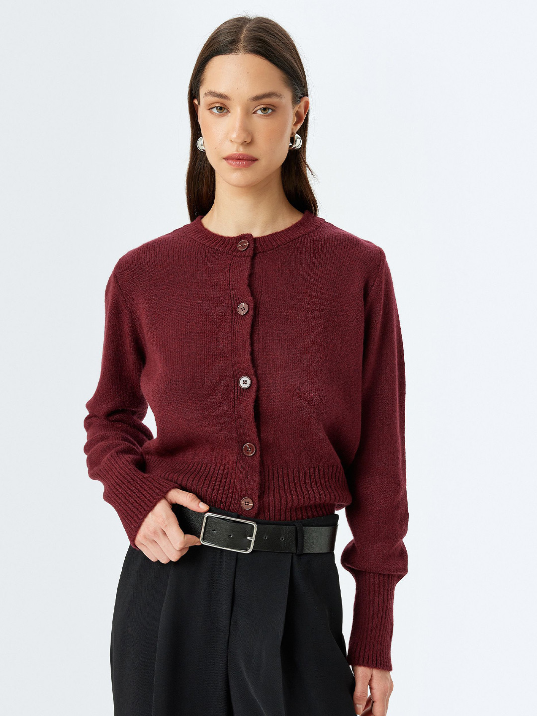 

Koton Women Round Neck Cardigan, Maroon