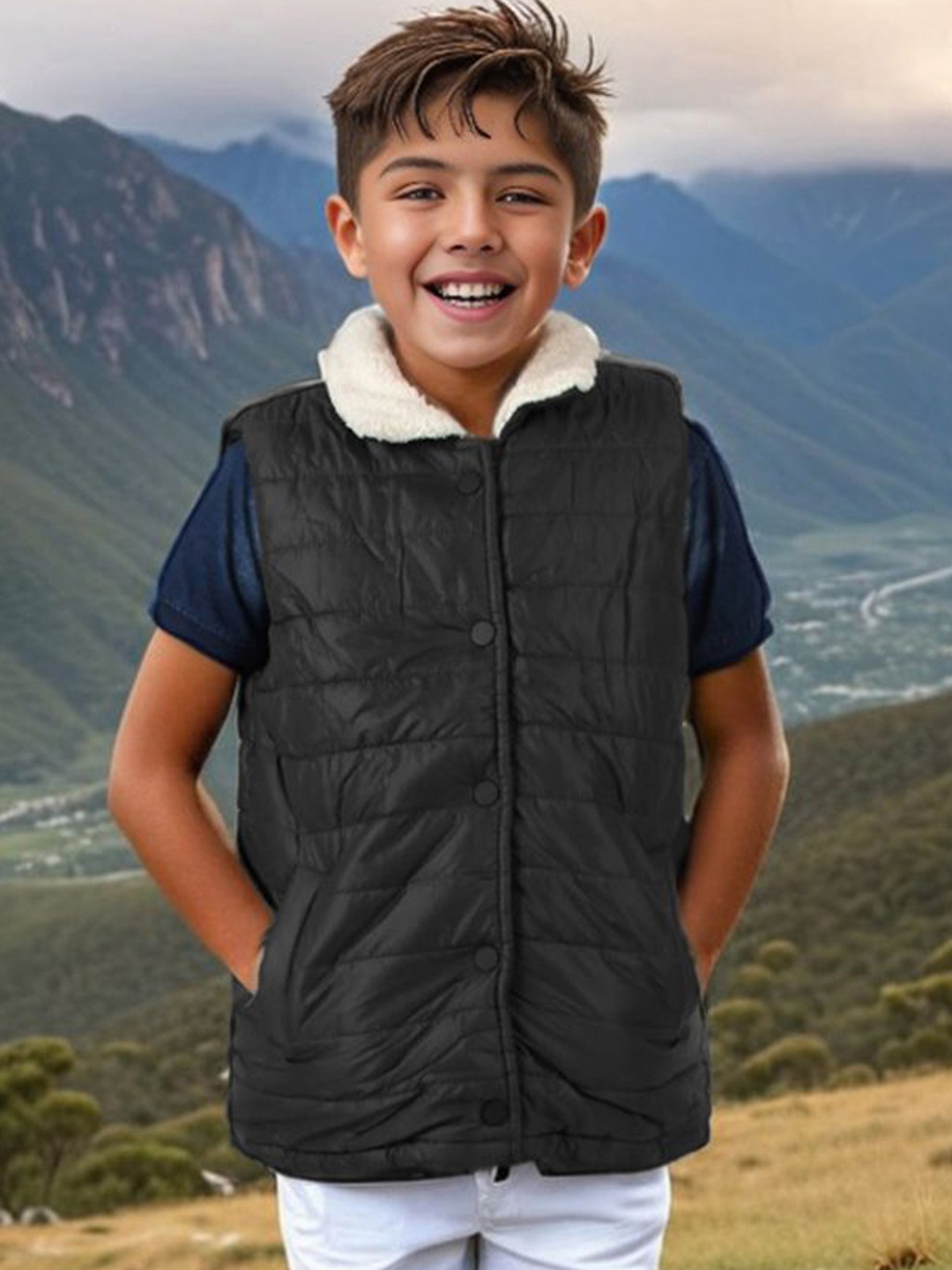 

INCLUD Boys Sleeveless Puffer Jacket, Black