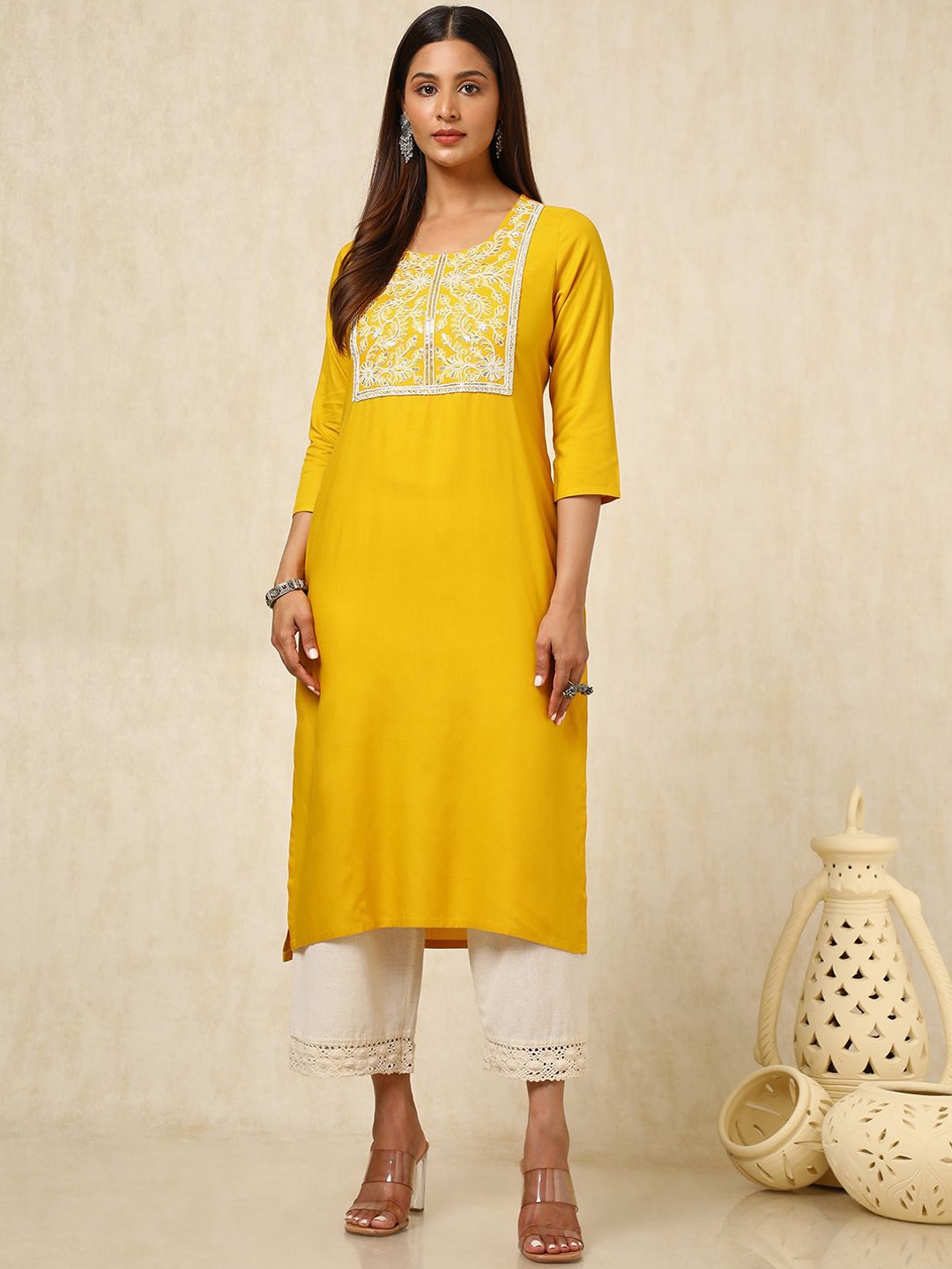 

Soch Women Embroidered Sequinned Kurta, Mustard