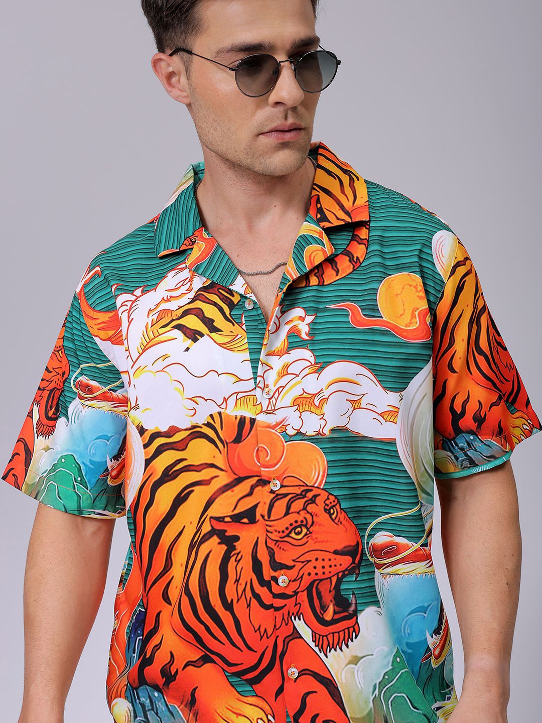 

The Indian Garage Co Men Oversized Animal Printed Resortwear Shirt, Multi