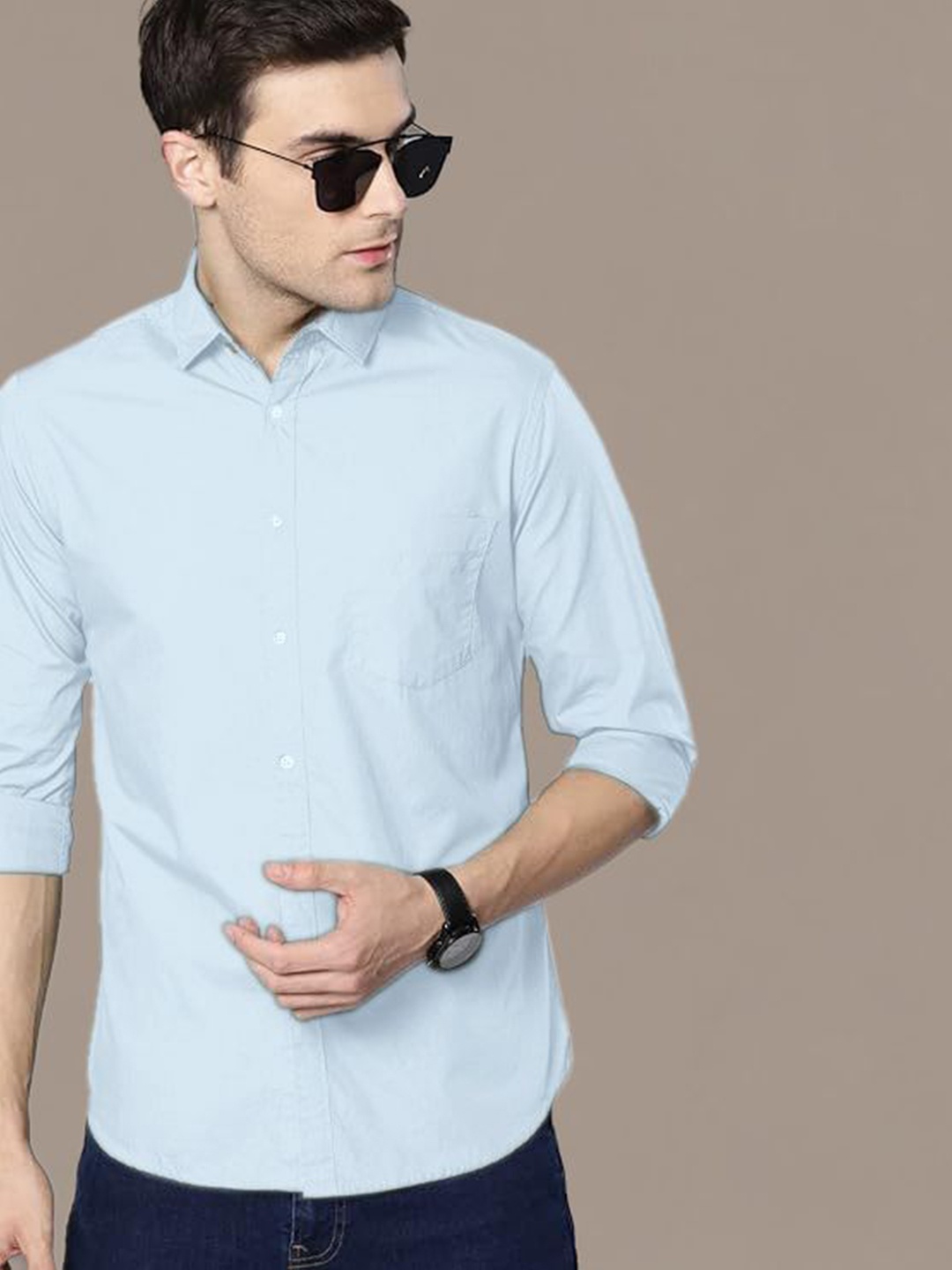 

ADWYN PETER Men Classic Spread Collar Solid Cotton Casual Shirt, Blue