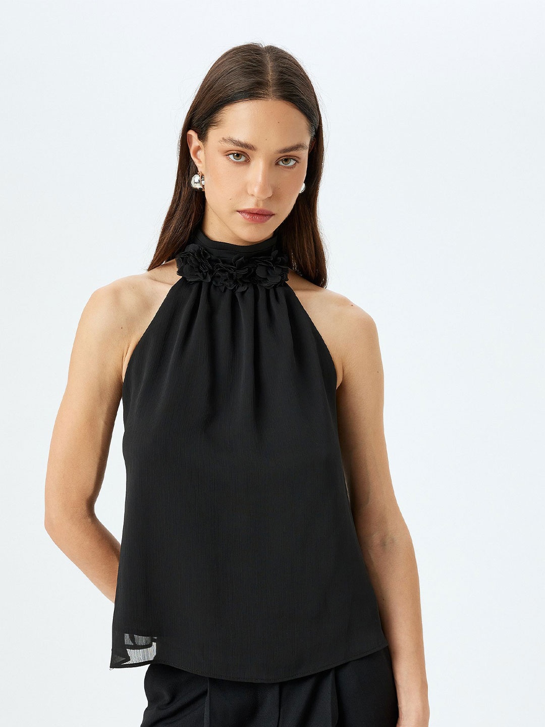 

Koton Women Halter Neck A-Line Top, Black
