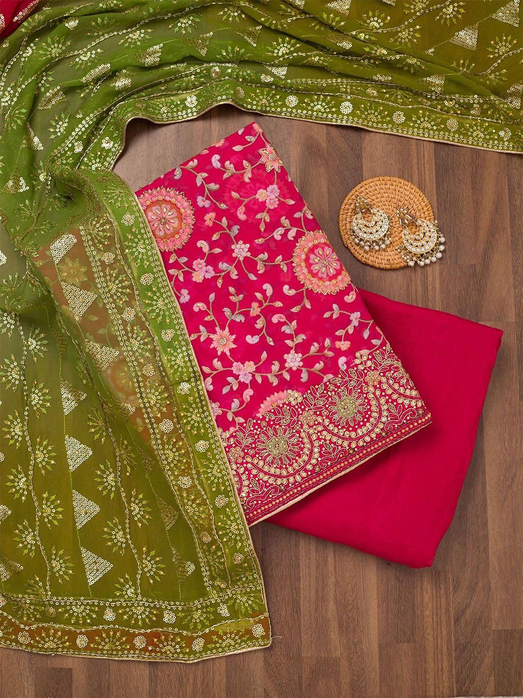 

Koskii Embroidered Unstitched Dress Material, Pink