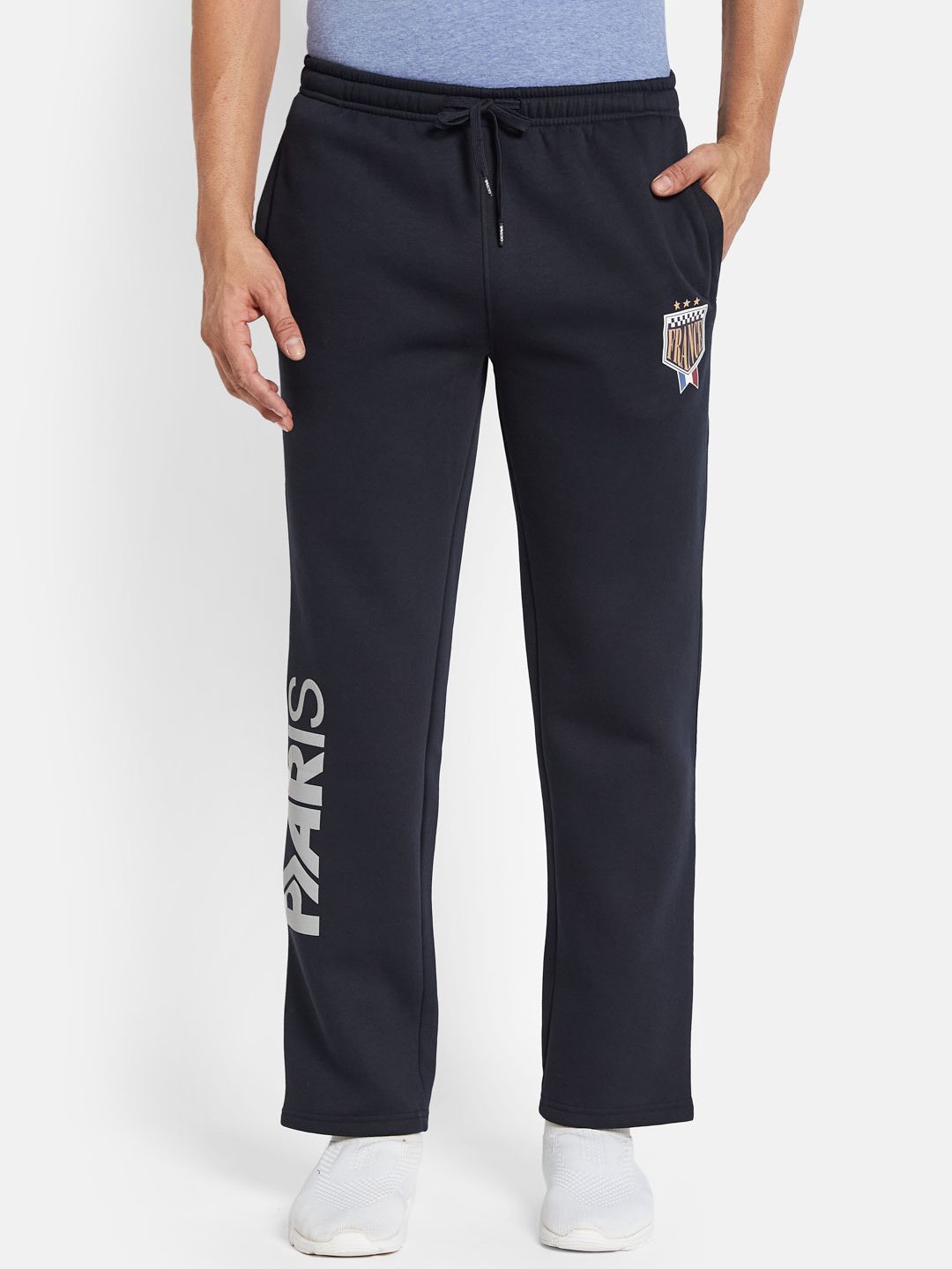 

Octave Men Printed Fleece Track Pants, Navy blue