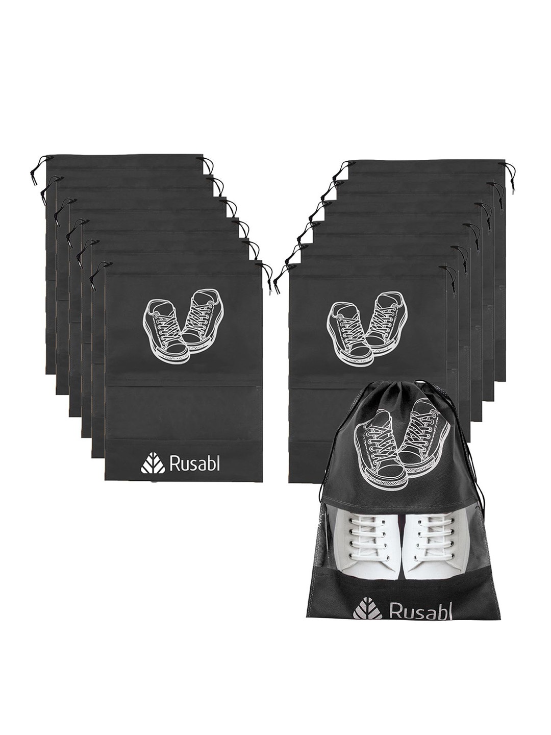 

Rusabl Set of 2 Other Prints Foldable Pouch Travel Accessory, Black