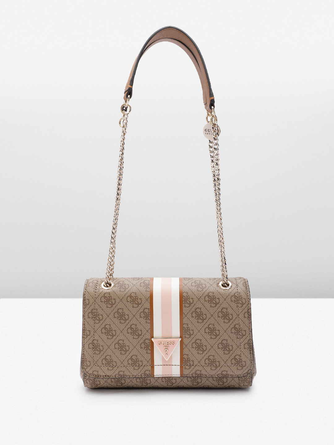 

GUESS Brand Logo Printed Structured Shoulder Bag, Brown