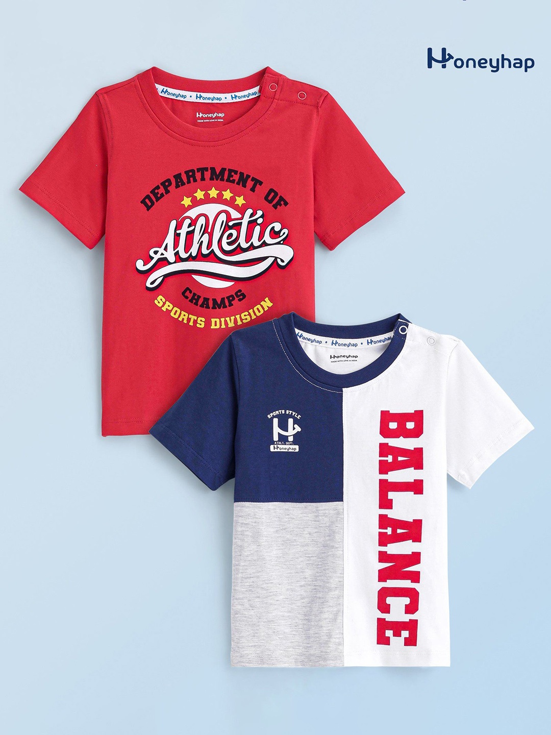 

Honeyhap Boys 2 Colourblocked High Neck Applique T-shirt, Red