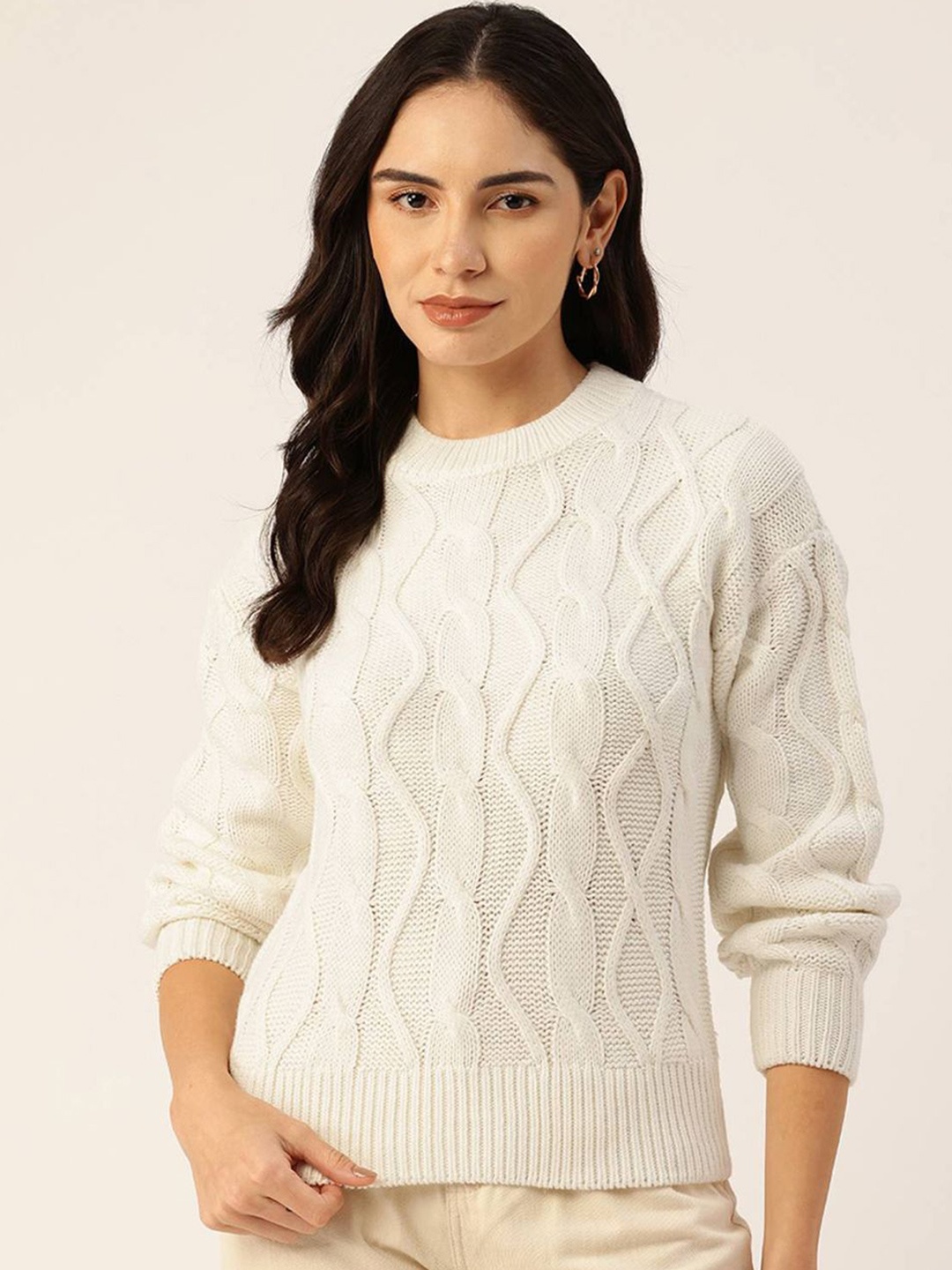 

Stylecast X Kotty Women Cotton Cable Knit Pullover, White