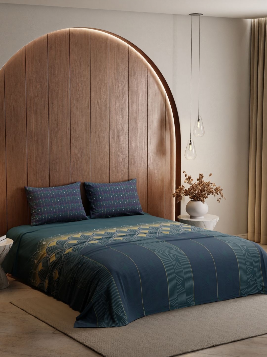 

Stoa Paris Lumiere 240 TC Teal Satin King Bedsheet with 2 Pillow Covers
