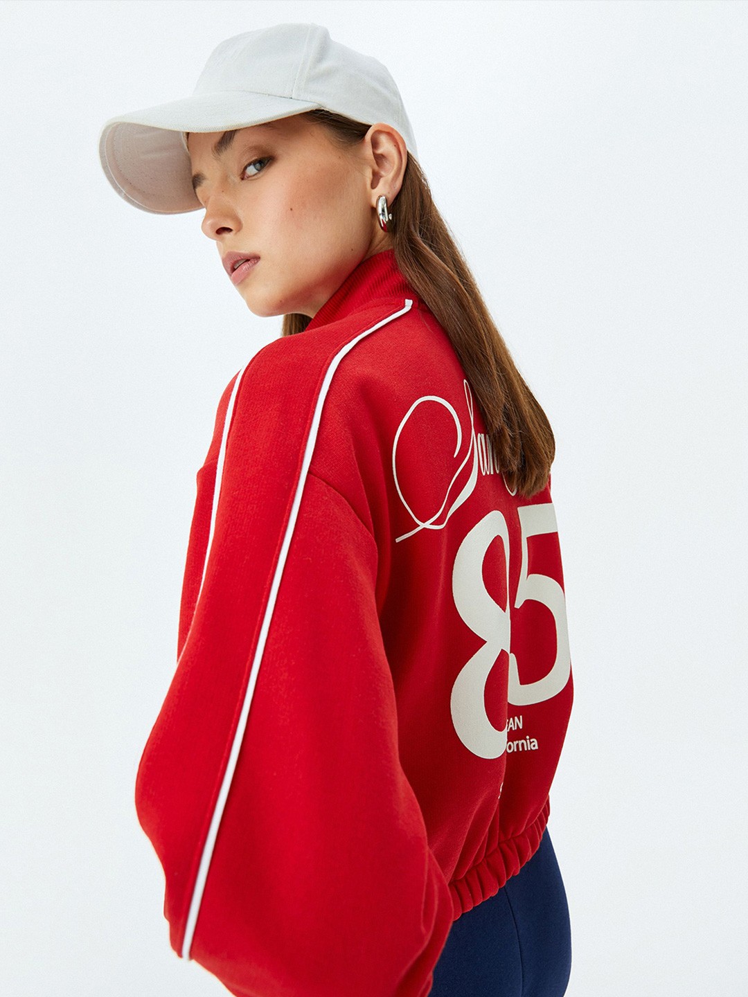 

Koton Women Printed Mock Collar Sweatshirt, Red