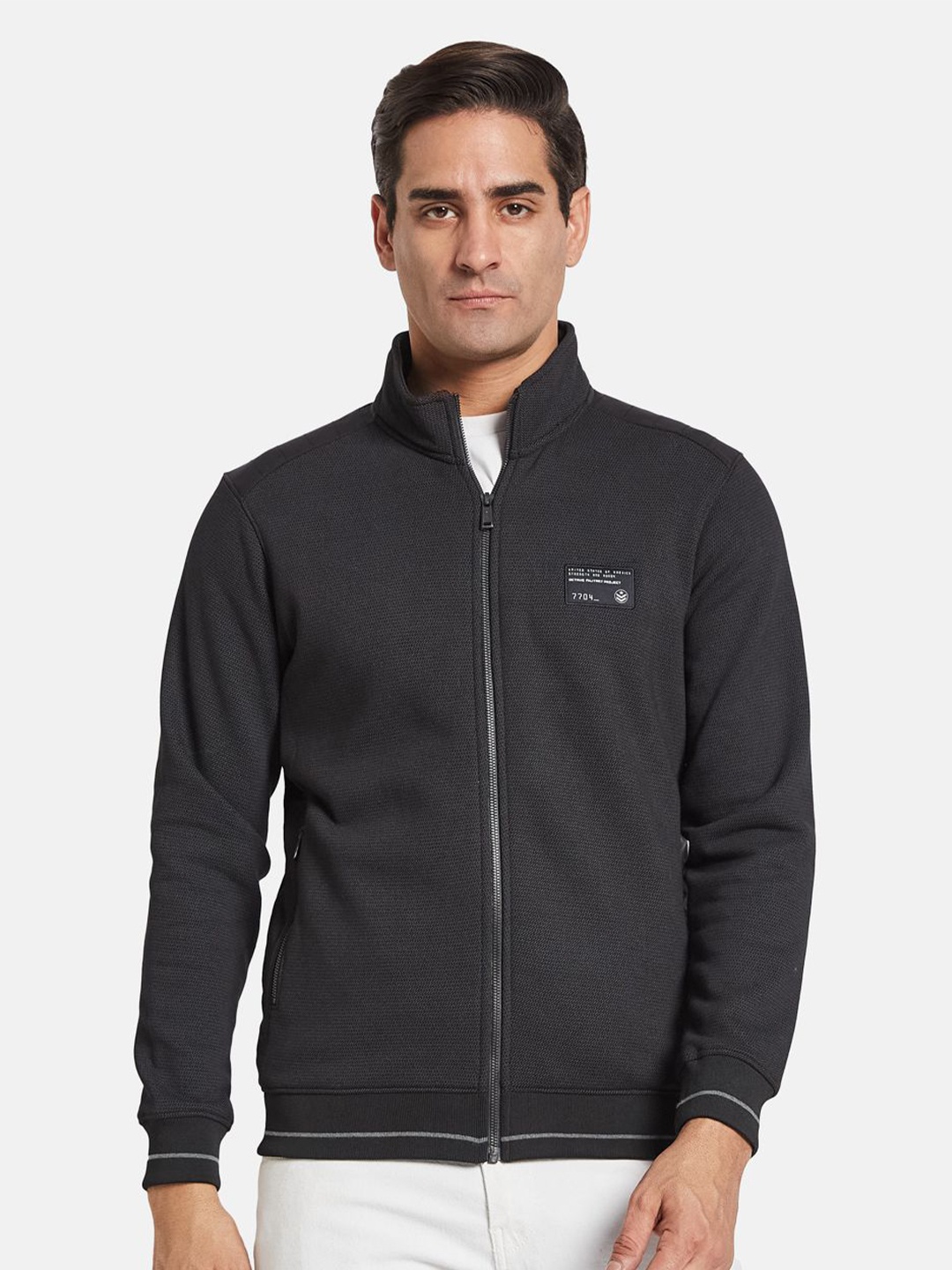 

Octave Men Mock Collar Front-Open Sweatshirt, Black