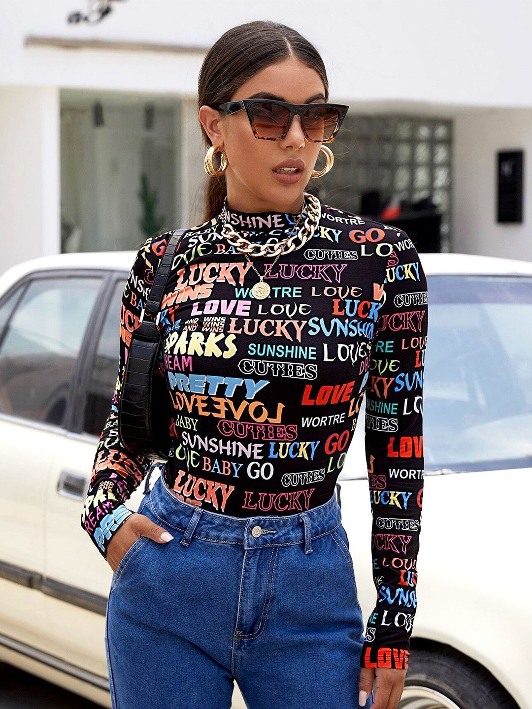 

Stylecast X Slyck Typography Printed Top, Black