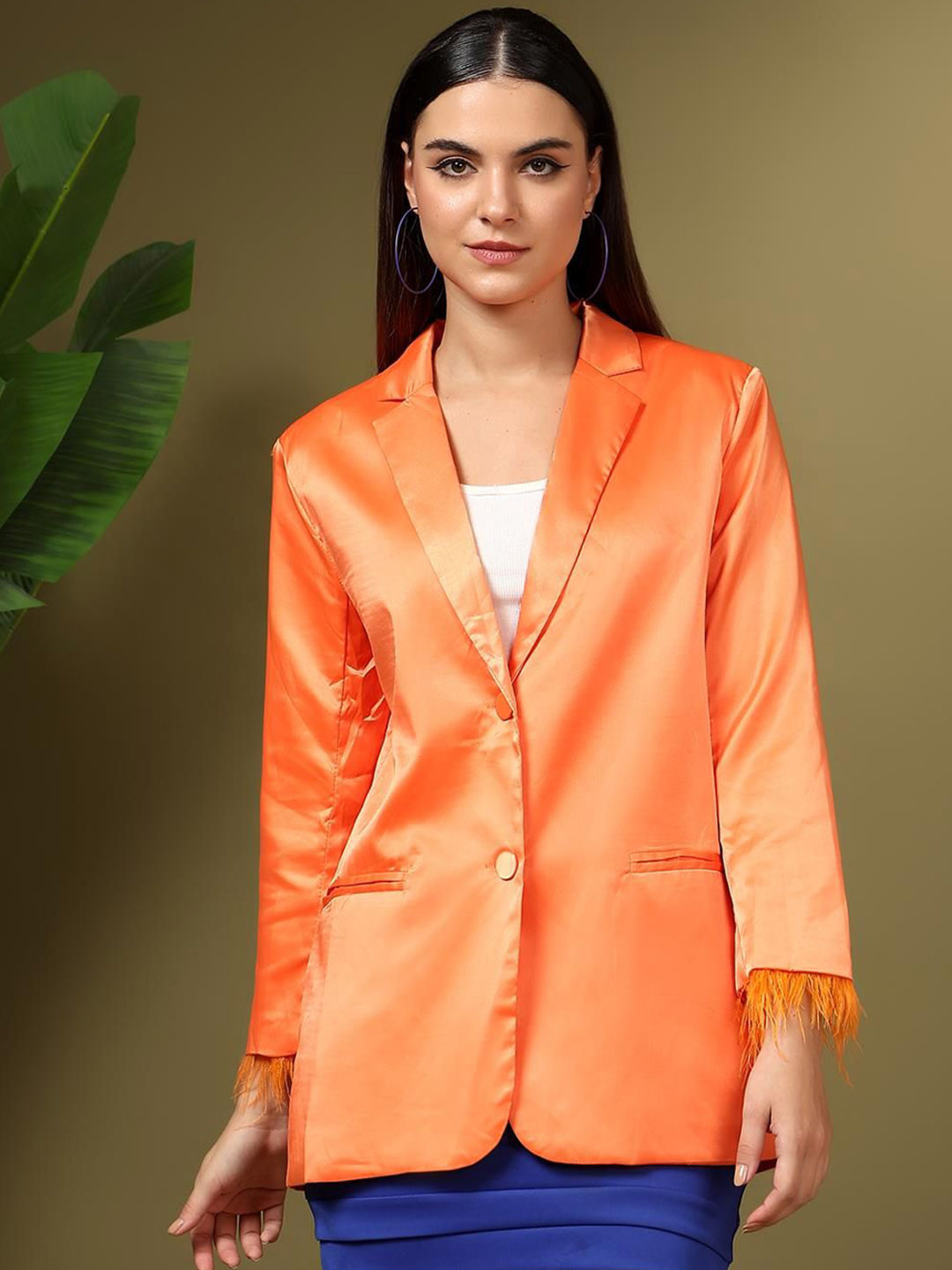 

Kotty Notched Lapel Single Breasted Blazer, Orange