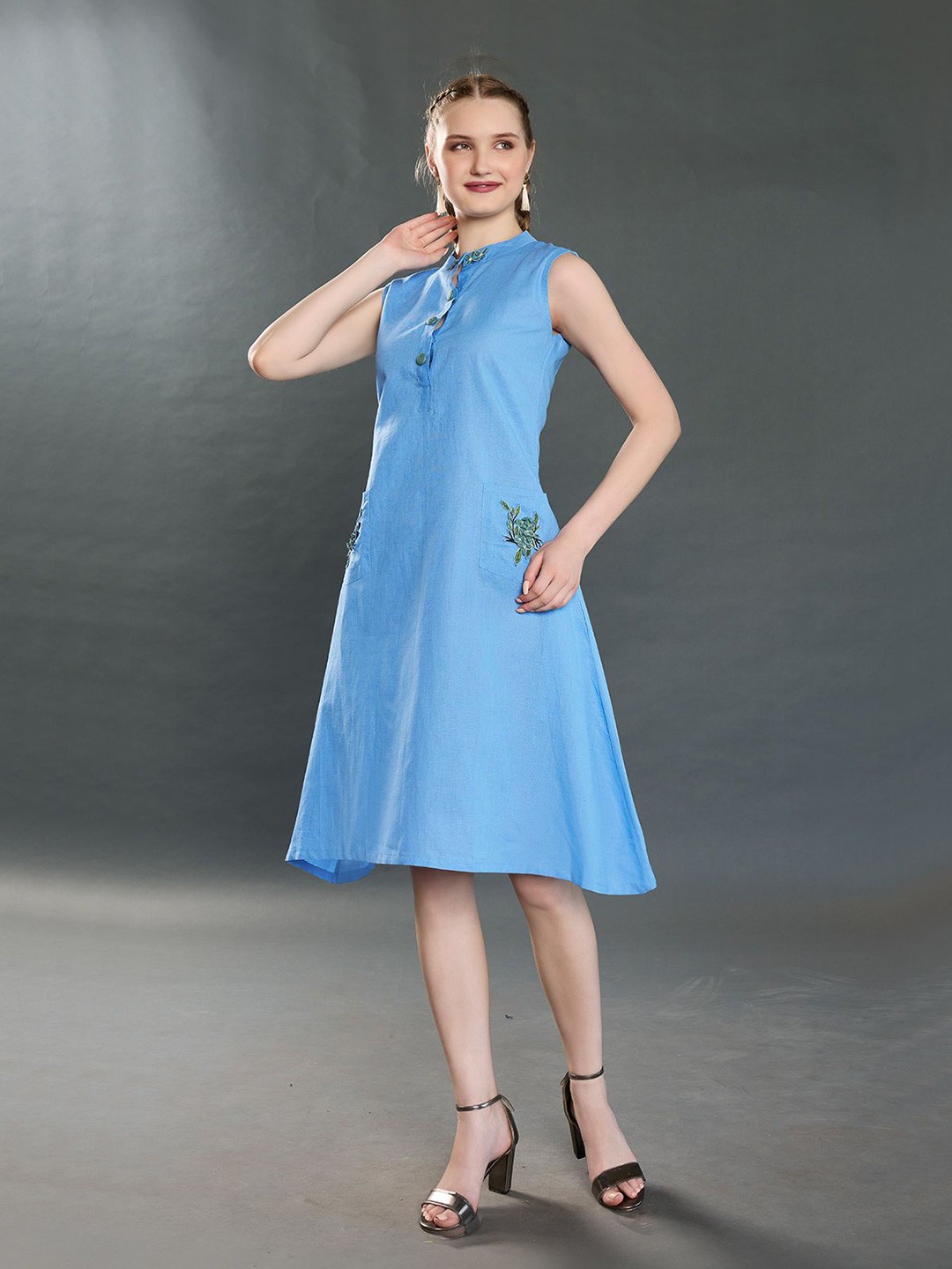 

ZILAIRE Linen A-Line Mini Dress, Blue
