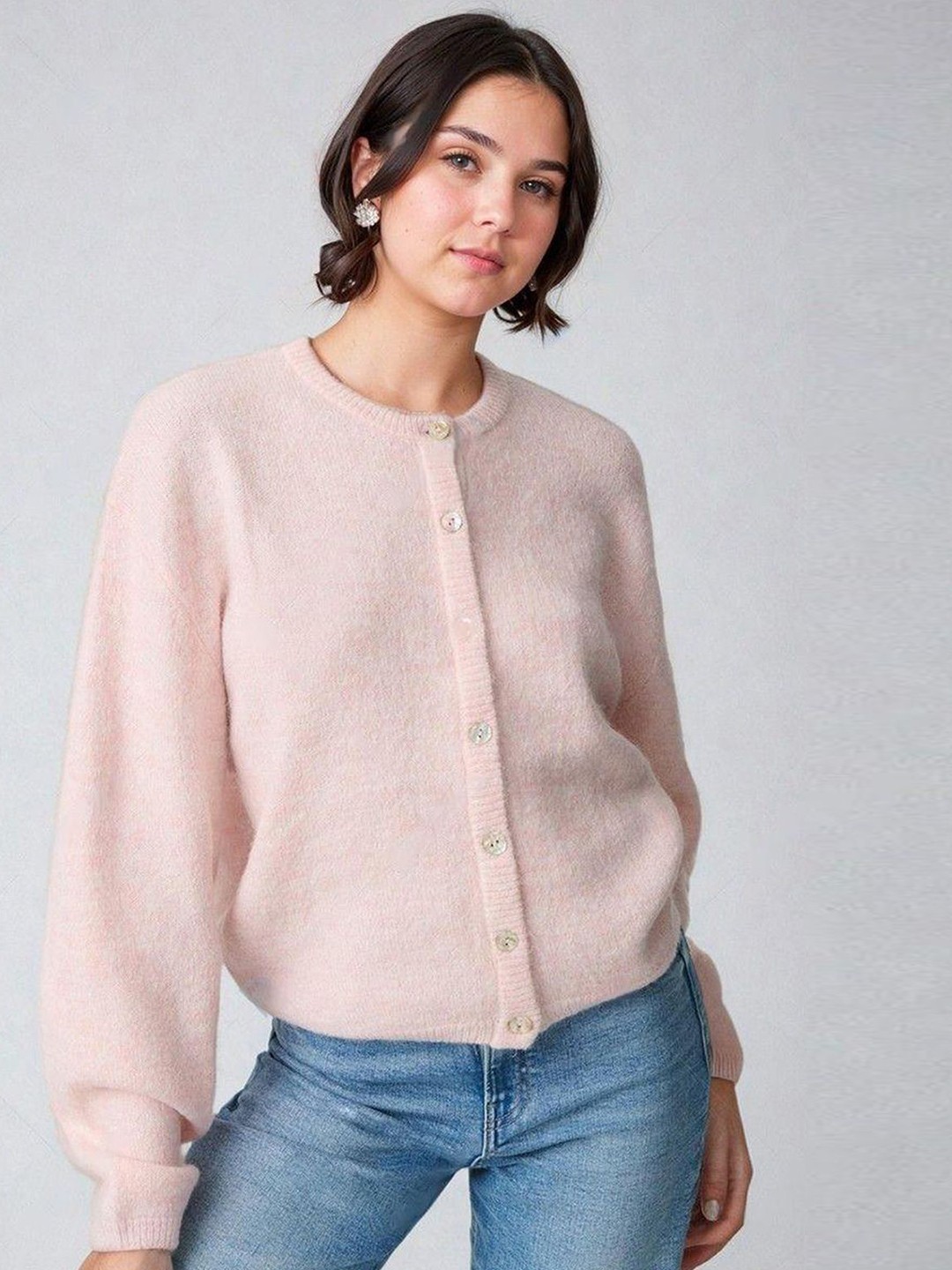 

Stylecast X Kotty Women Round Neck Cotton Cardigan, Pink
