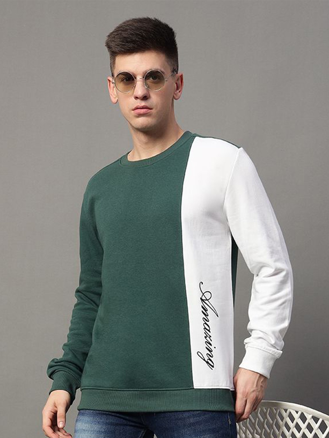 

GET GOLF Men Round Neck Colourblocked Sweatshirt, Green