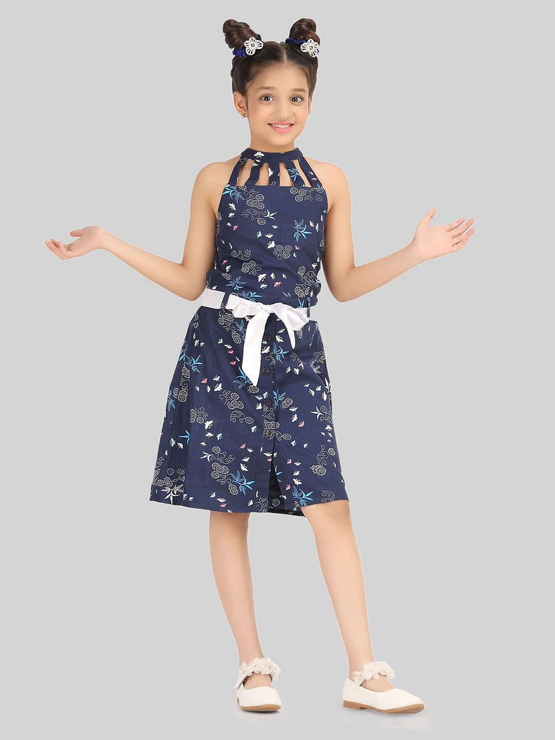 

BEING NAUGHTY Girls Floral Print Fit & Flare Dress, Blue