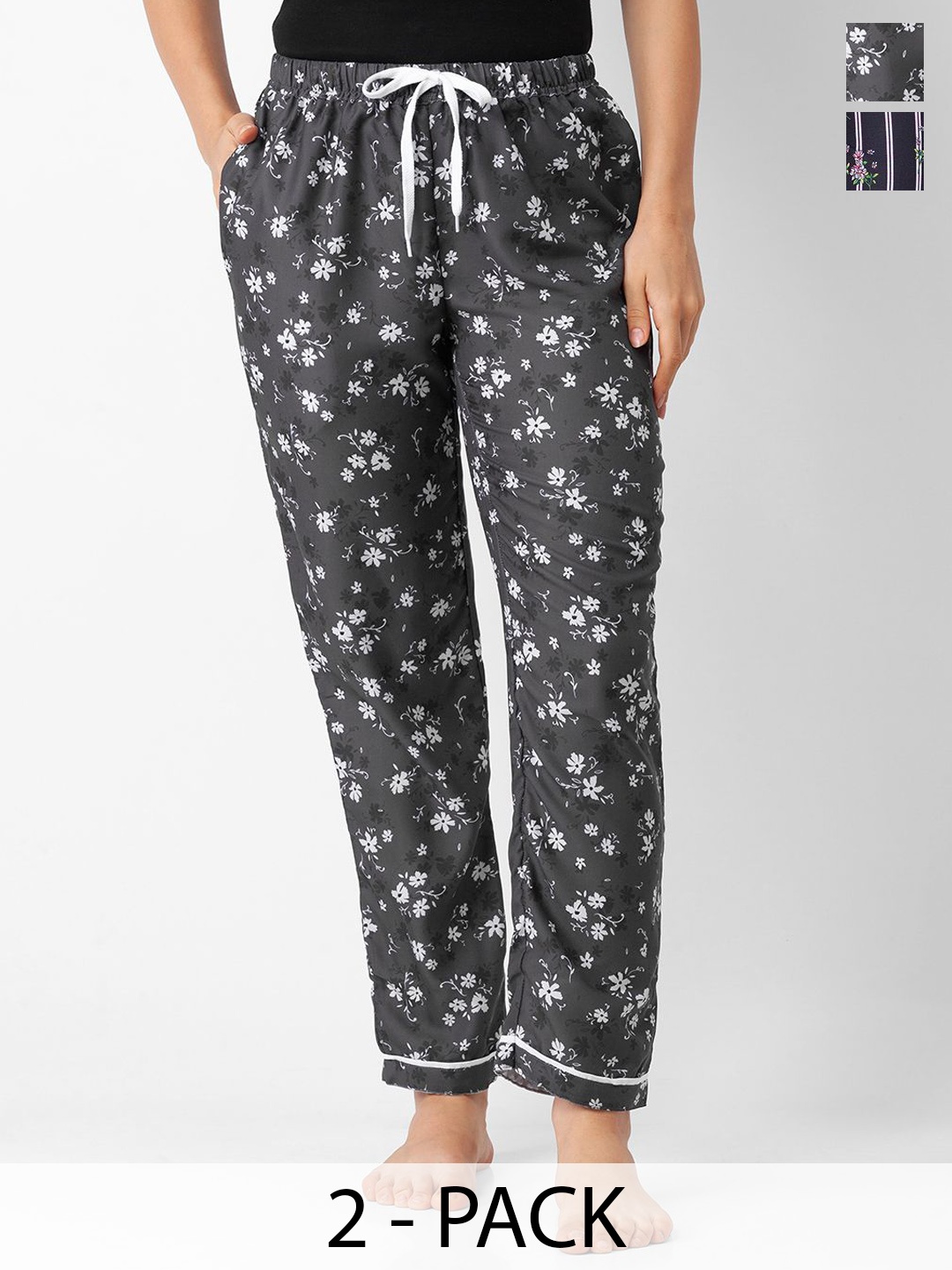 

FashionRack Women Pack Of 2 Floral Printed Pyjamas, Grey