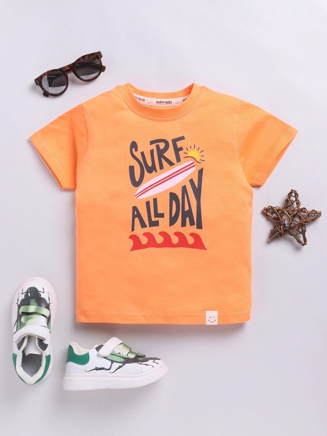 

Happy Faces Kids Boys Typography Printed Pure Cotton T-Shirt, Orange