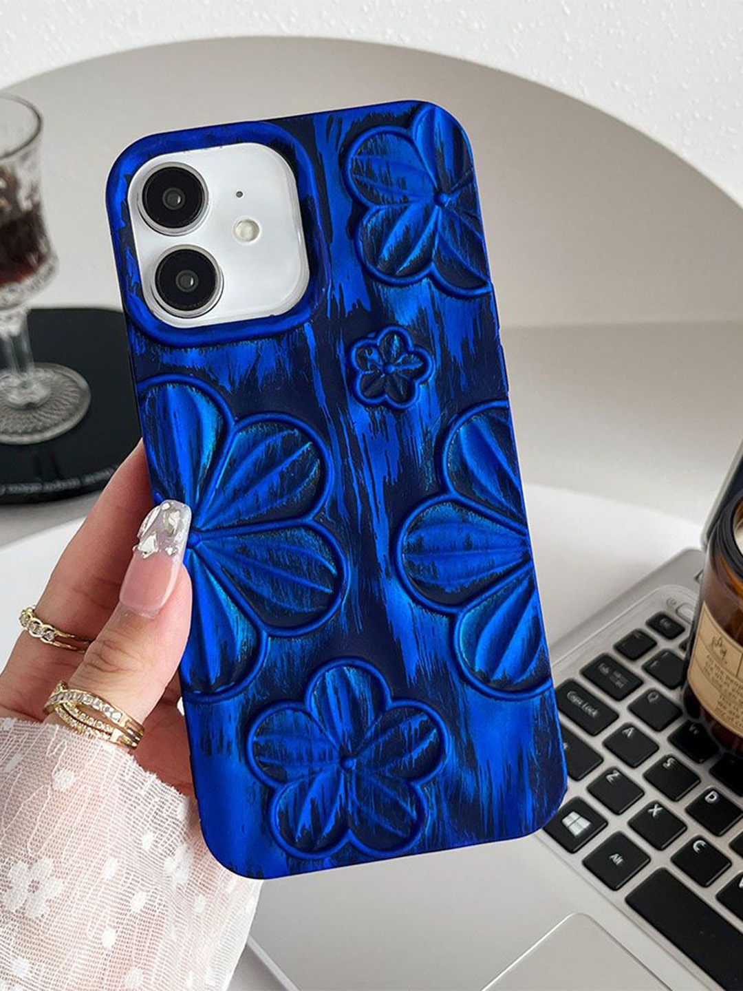 

Luxury Kase Quirky Printed iPhone 12 Back Case Mobile Accessories, Navy blue