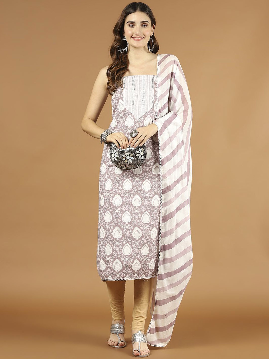 

Meena Bazaar Floral Printed Cotton Unstitched Dress Material, Purple