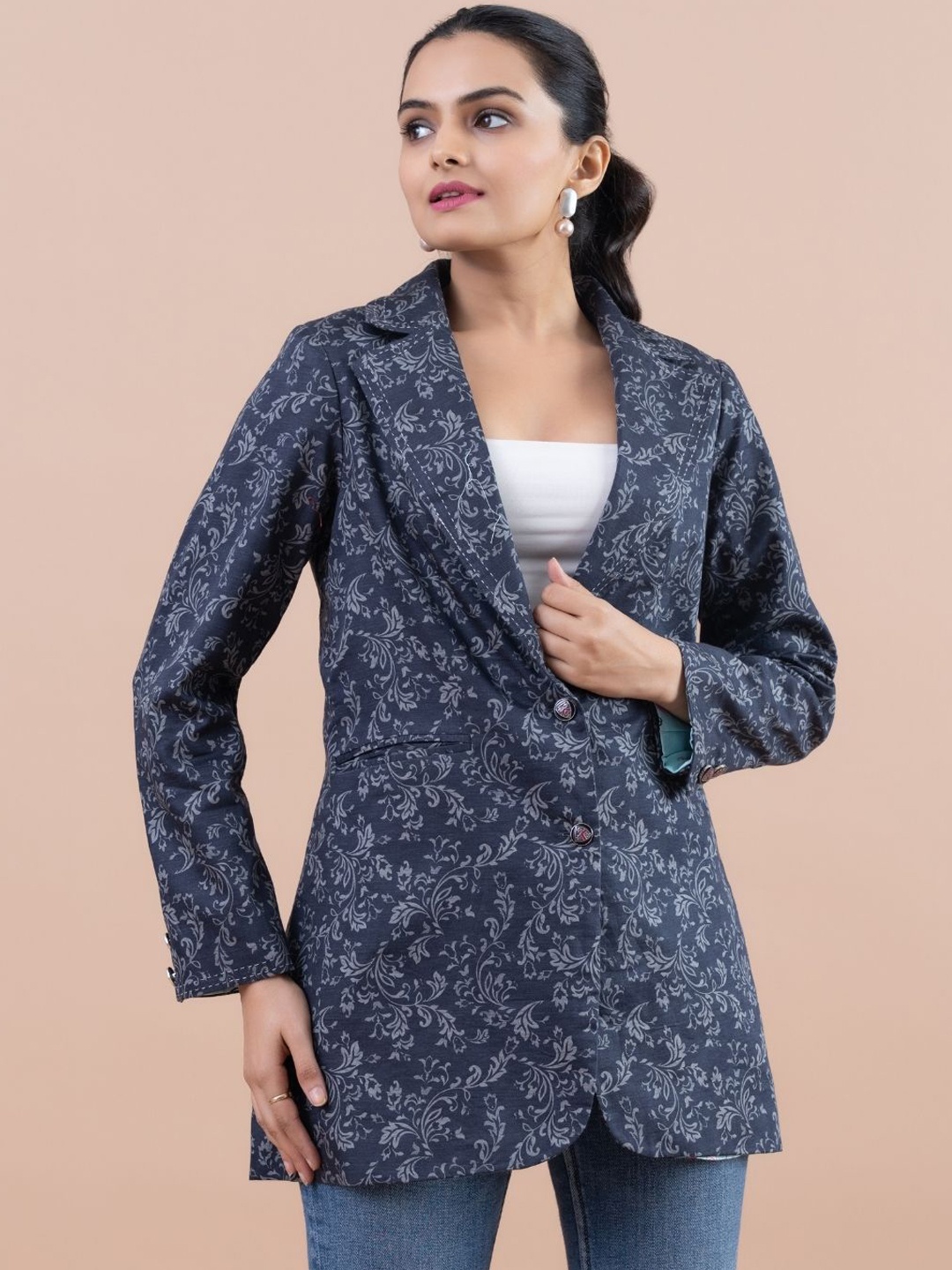 

Komarri U Women Floral Open Front Jacket, Blue