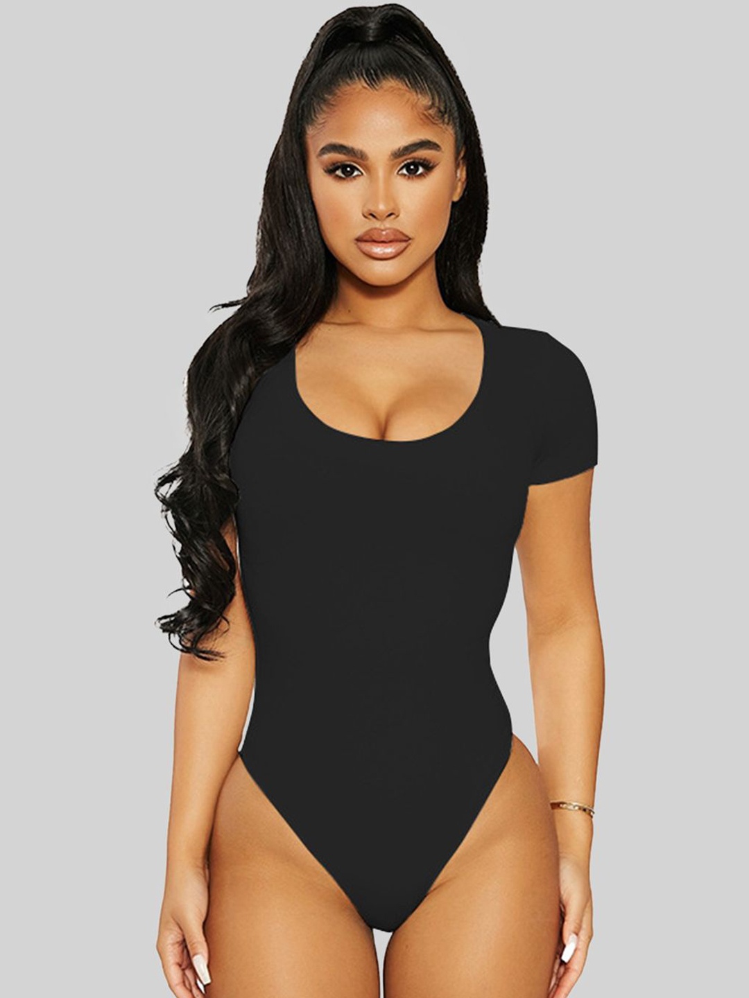 

StyleCast Solid Scoop Neck Bodysuit, Black