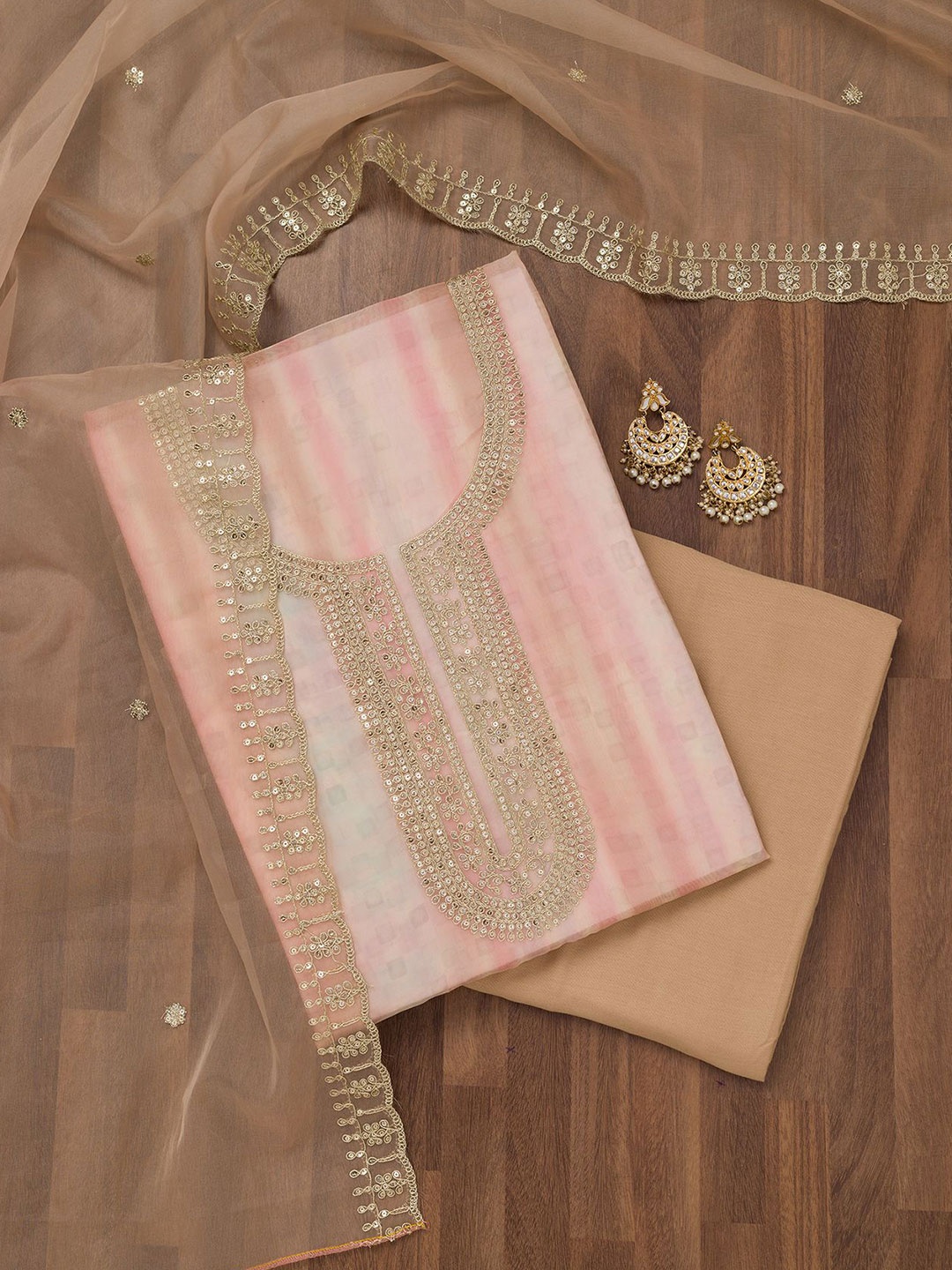 

Koskii Embroidered Unstitched Dress Material, Peach