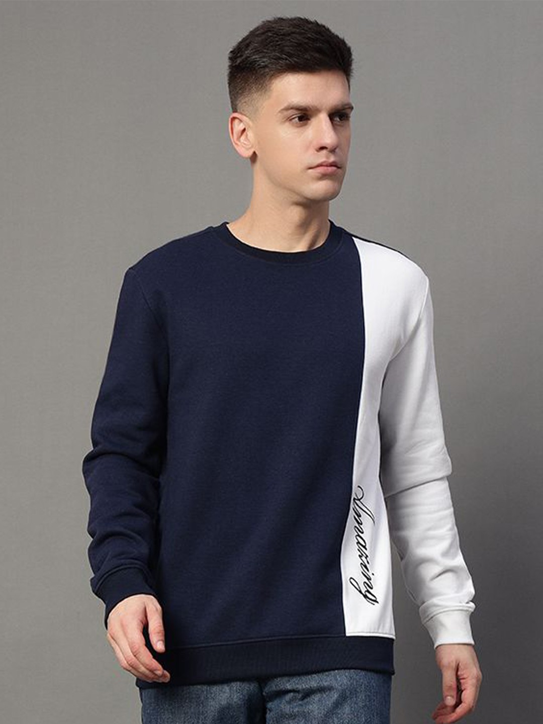 

GET GOLF Men Colourblocked Long Sleeves Sweatshirt, Navy blue