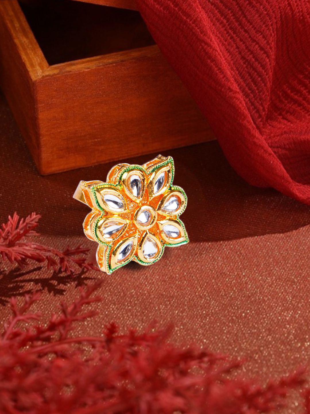 

Bamboo Tree Jewels Gold-Plated Kundan Adjustable Finger Ring