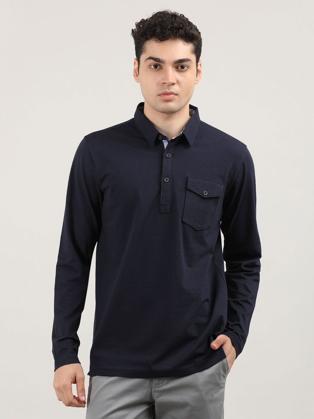 

DRAGON HILL Men Polo Collar Pockets Slim Fit T-shirt, Navy blue