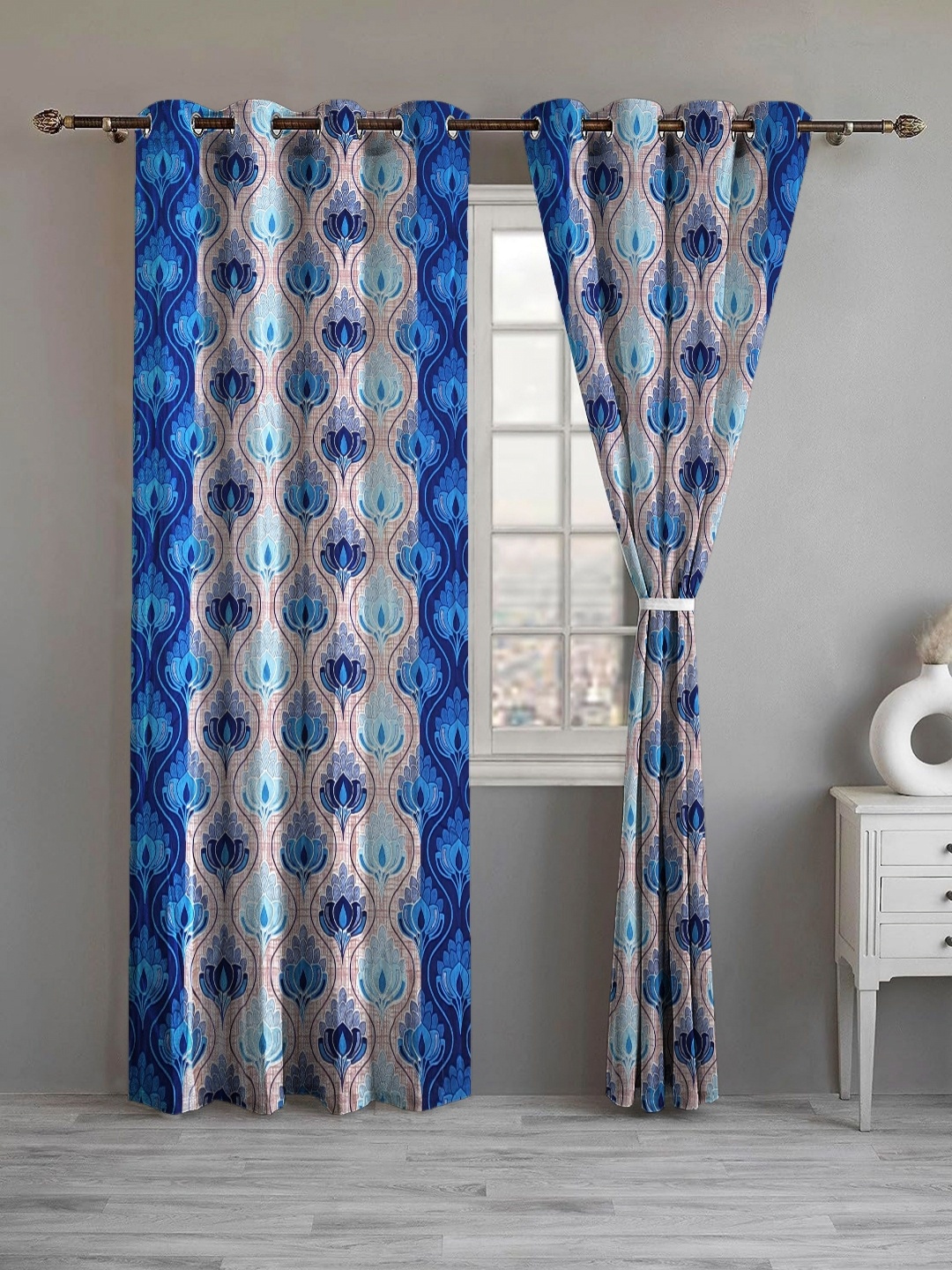 

Lunar Days Blue Set of 2 Floral Room Darkening Long Door Curtain