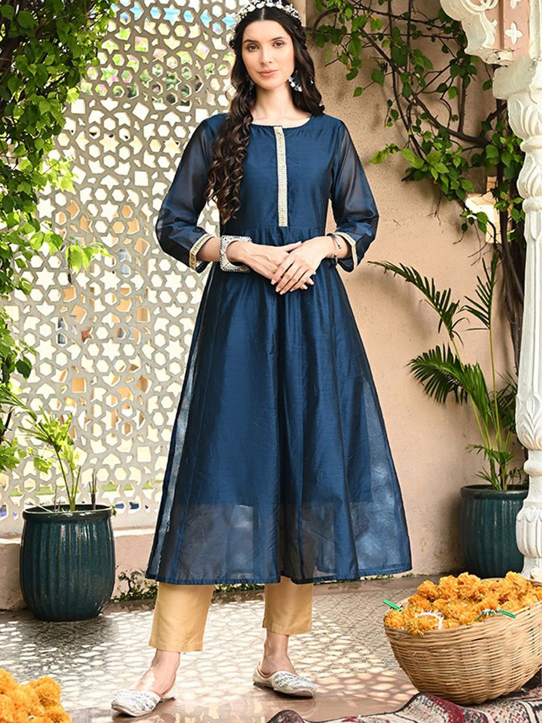 

KALINI Women Flared Sleeves Anarkali Kurta, Blue