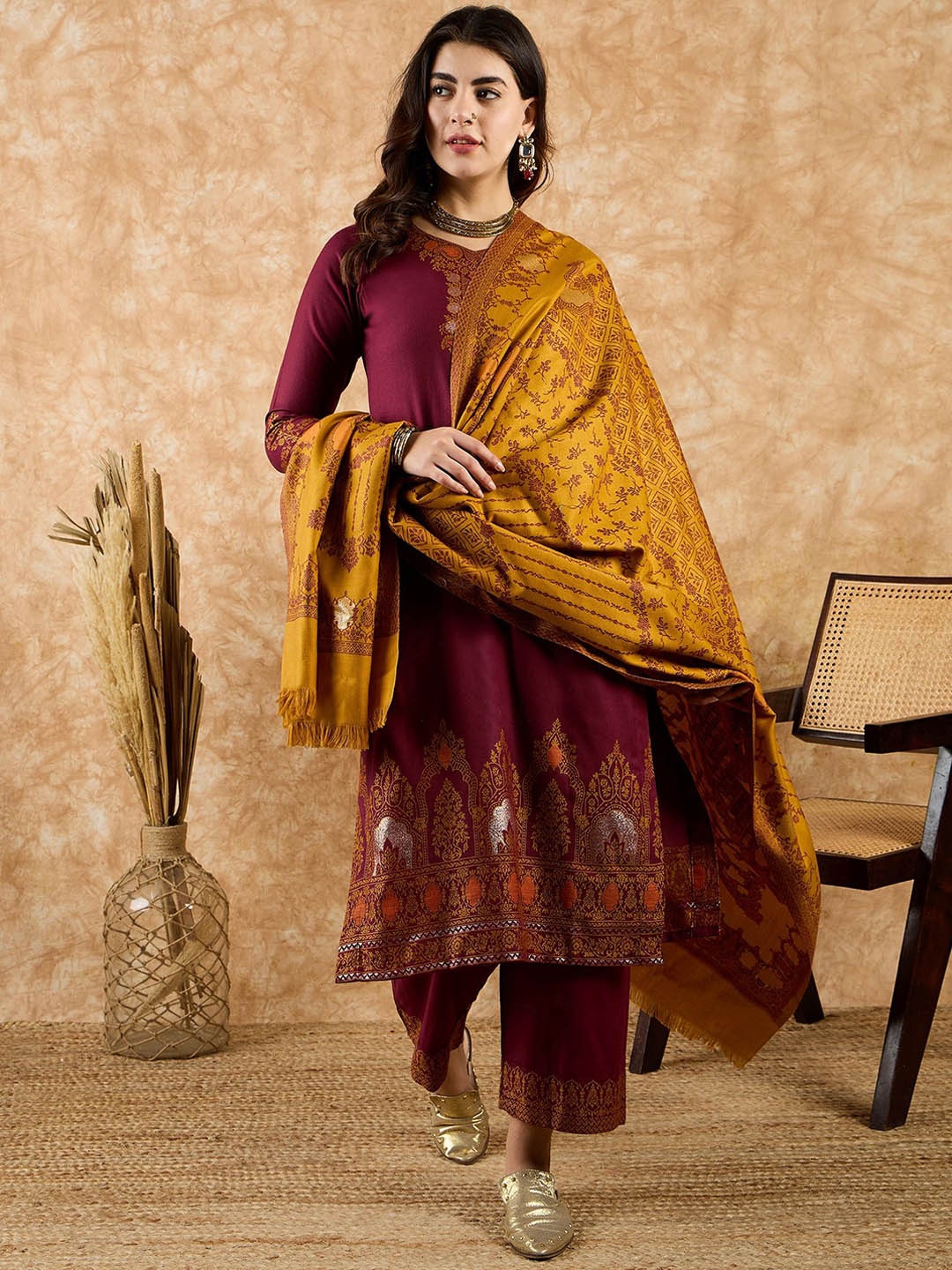 

HK colours of fashion Unstitched Dress Material, Maroon