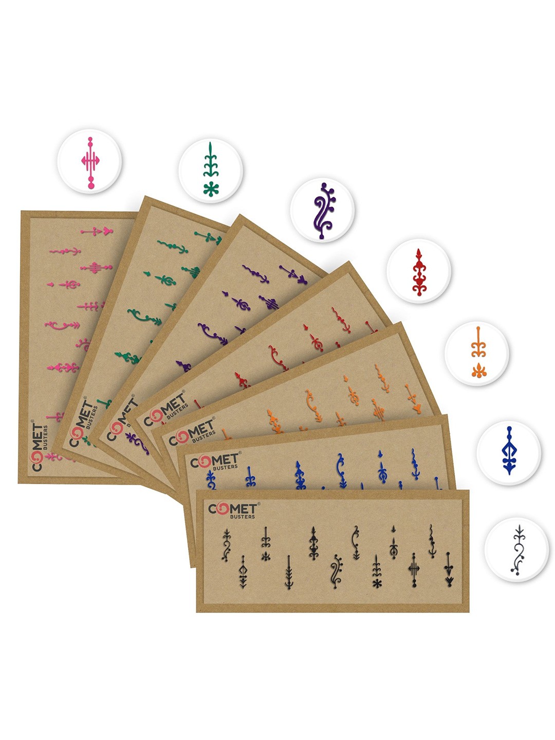 

Comet Busters Set Of 7 Traditional Designer Bindis-12Pc Each, Multi