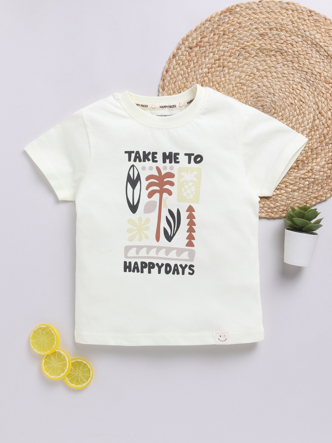 

Happy Faces Kids Boys Printed Pure Cotton T-Shirt, Cream