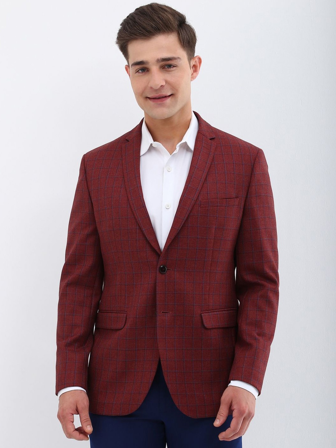 

Allen Solly Men Checked Slim Fit Single-Breasted Blazer, Maroon