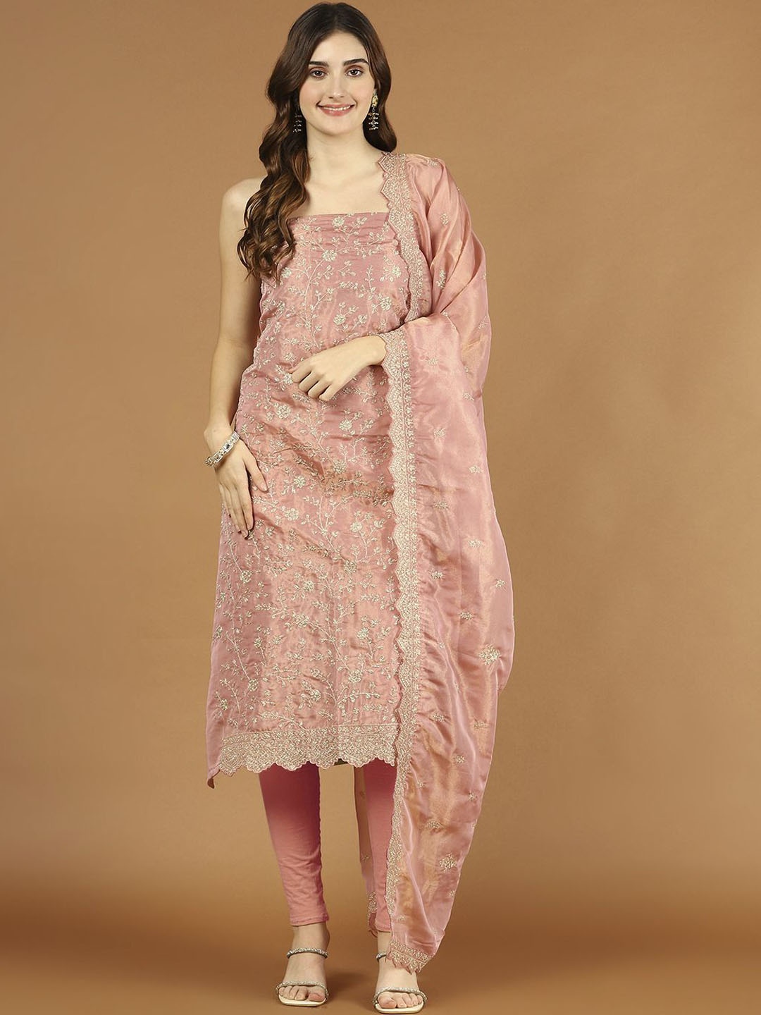 

Meena Bazaar Printed Unstitched Dress Material, Pink