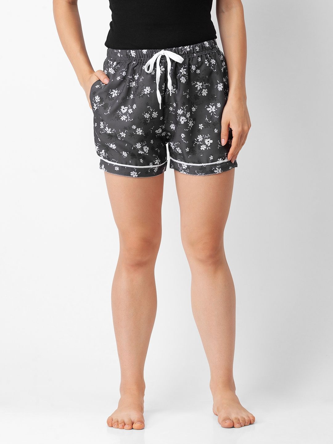 

FashionRack Pack Of 2 Women Floral Printed Lounge Shorts, Black