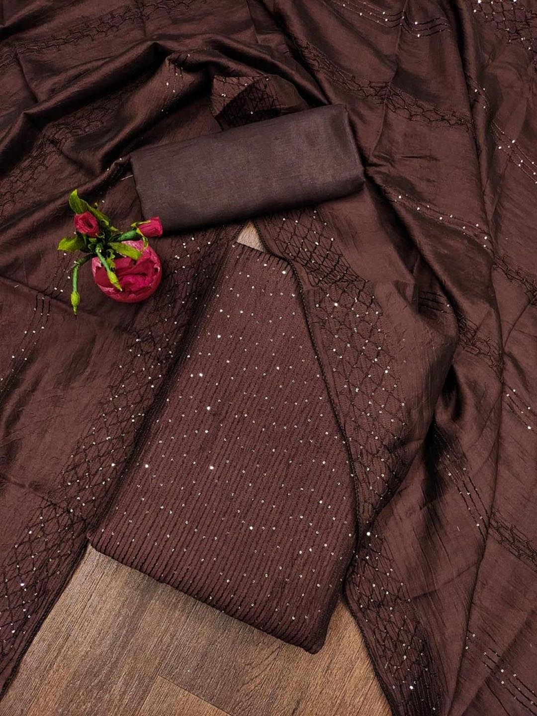 

mimi design Unstitched Dress Material, Brown