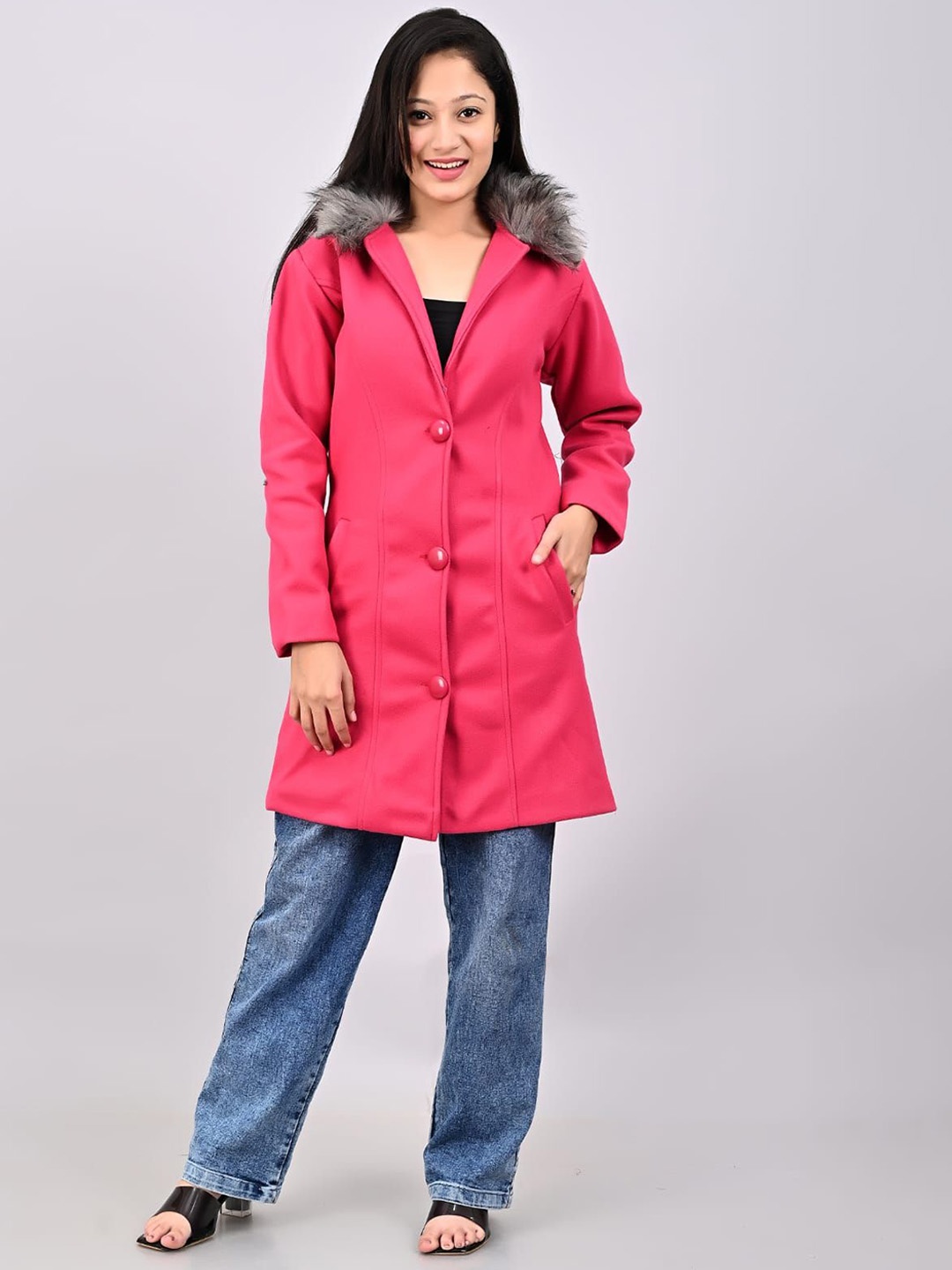 

FELLAMO Single-Breasted Overcoat, Pink