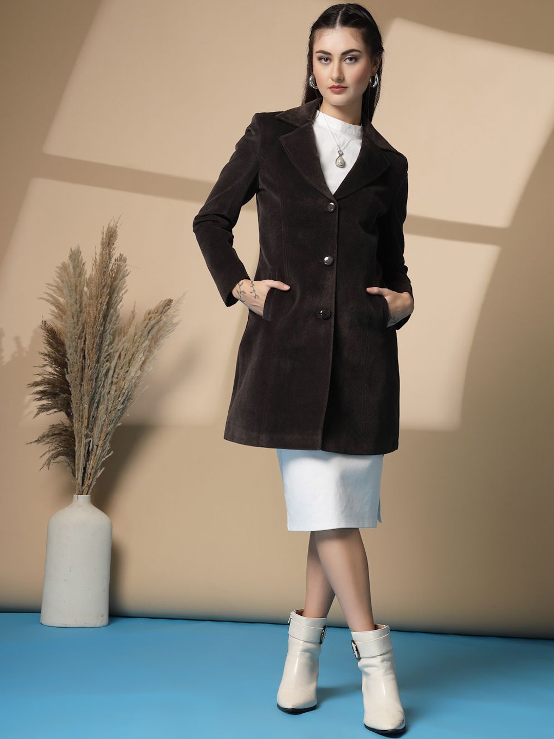 

PROTEX Single Breasted Lapel Collar Winter Wear Overcoat, Brown