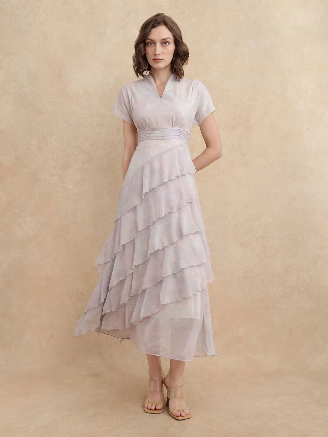 

RAREISM Print A-Line Midi Dress, Beige