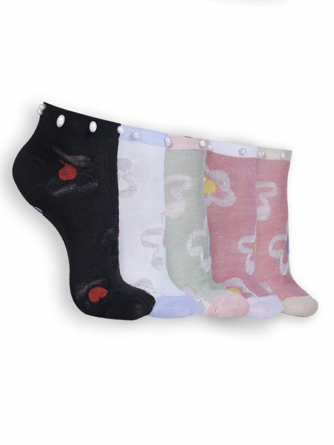 

Dollar Women Pack Of 5 Cotton Patterned Ankle-Length Socks, Black
