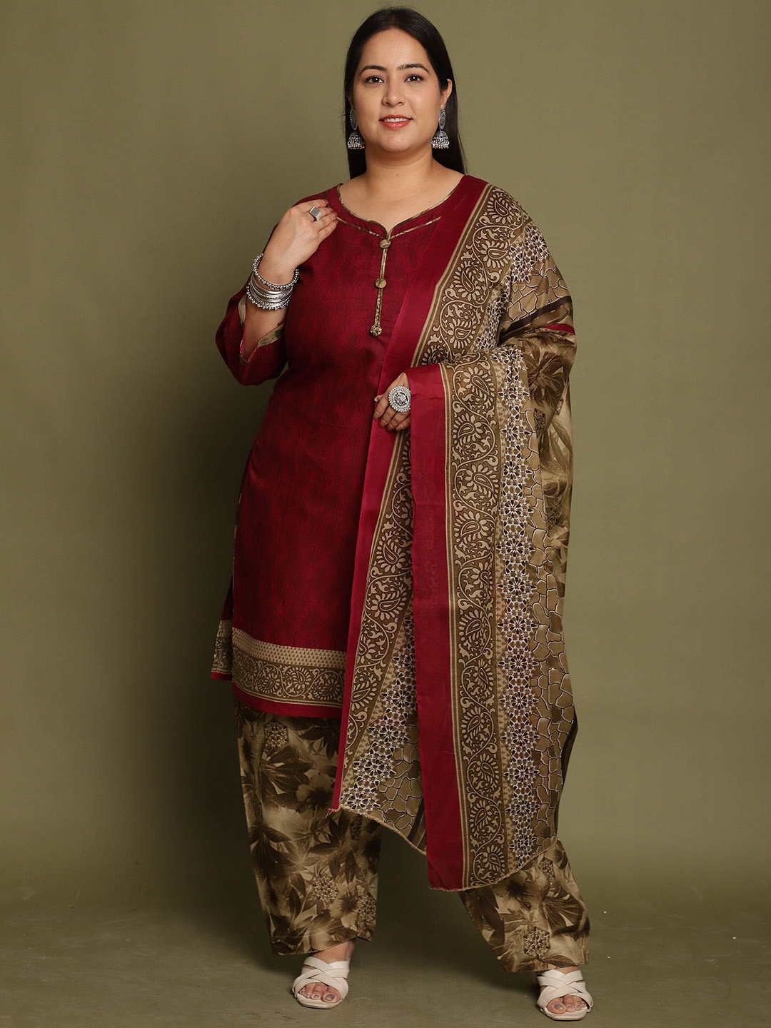 

KALINI Women Floral Printed Regular Kurta with Salwar & With Dupatta, Maroon